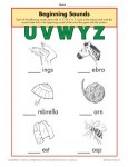 Beginning Sounds Worksheet Practice Activity - uvwyz