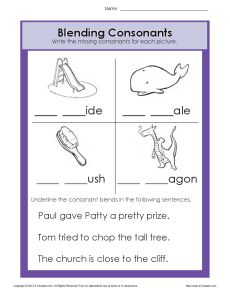 Consonant Blend Worksheet Practice Activity for Students