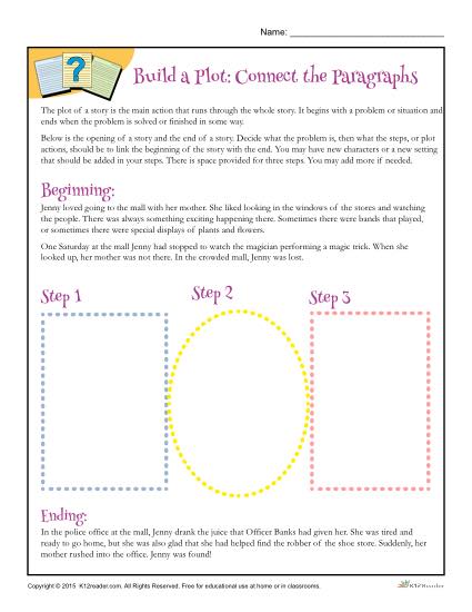 Building a Plot Worksheet Activity - Connect the Paragraphs