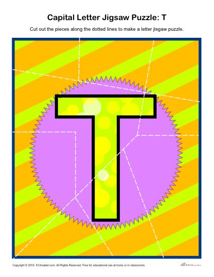 Preschool Alphabet Activity - Printable Capital Letter T Jigsaw Puzzle