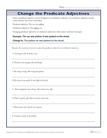 Change the Predicate Adjectives | Grammar Worksheets
