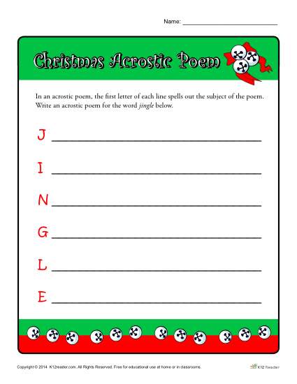 Printable Christmas Worksheet - Write an Acrostic Poem!
