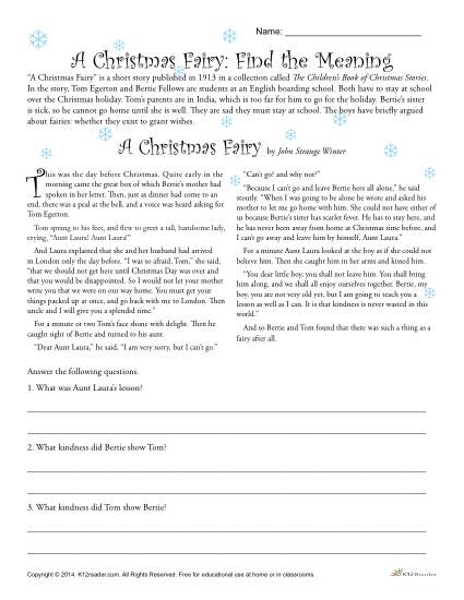 A Christmas Fairy Reading Comprehension Activity