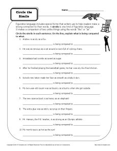 Simile Worksheet Practice Activity - Circle the Similes