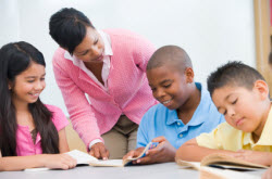 Students in with their teacher