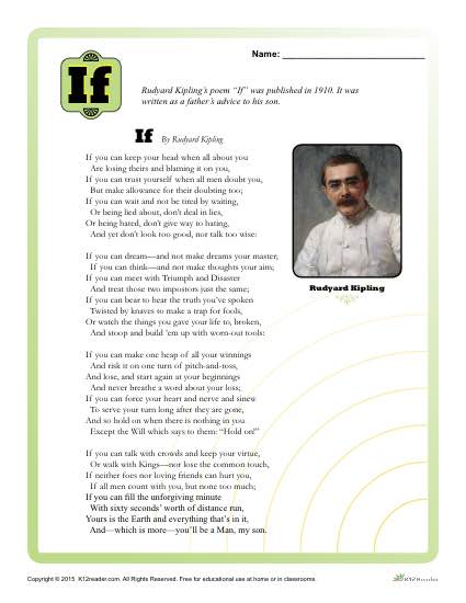 Classic Literature Worksheet Activities - If