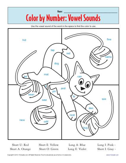 Vowel Coloring Page - Printable Worksheet Practice Activity