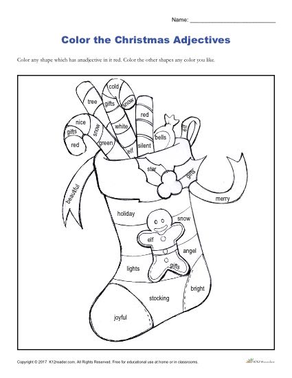 Color the Christmas Adjectives | Coloring Sheets