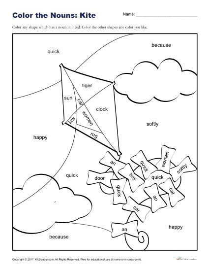 Color the Nouns - Fun Kite Coloring Activity for Kids