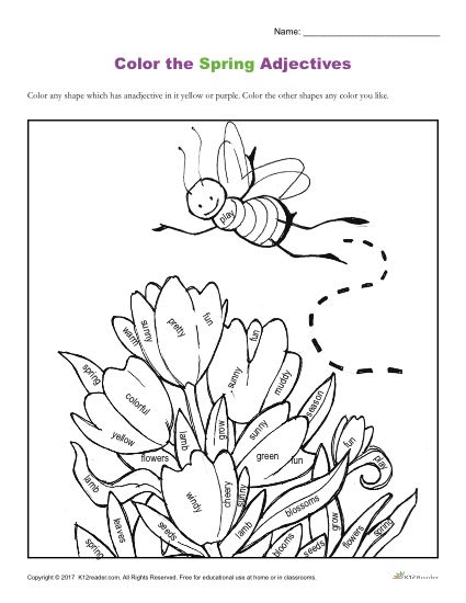 Color the Spring Adjectives | Coloring Sheets