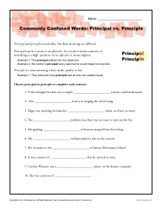 Principal vs Principle - Commonly Confused Words Practice Worksheet
