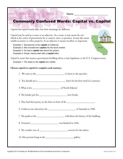 Capital vs Capitol - Commonly Confused Words Practice Activity