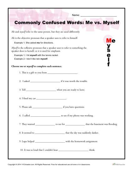 Commonly Confused Words - Me vs Myself