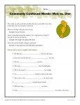 Won vs. One - Commonly Confused Words Worksheet Activity