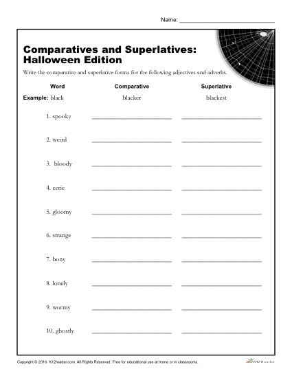 Halloween Activity - Comparatives and Superlatives Practice