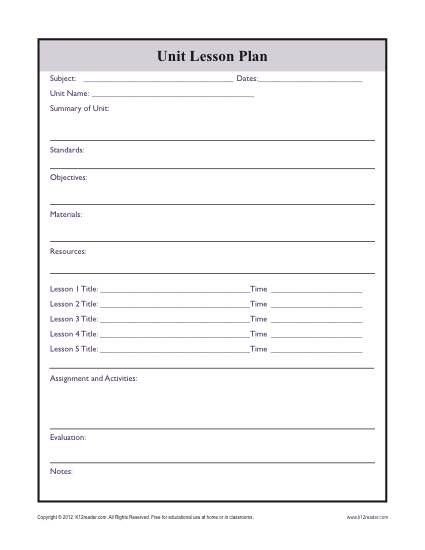 Printable Lesson Plan Template - Complex Unit
