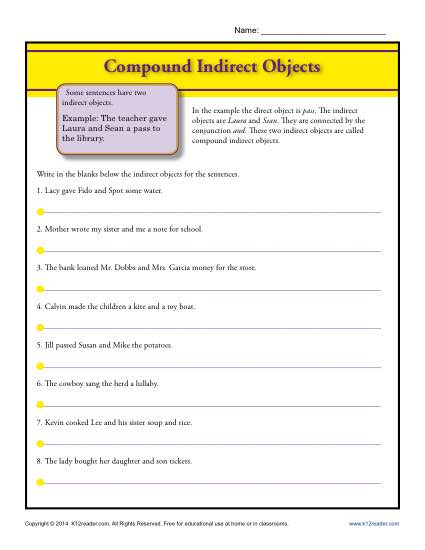 Compound Indirect Object Worksheet