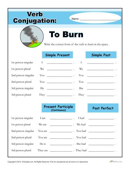 Printable Verb Conjugation Worksheet - To Burn