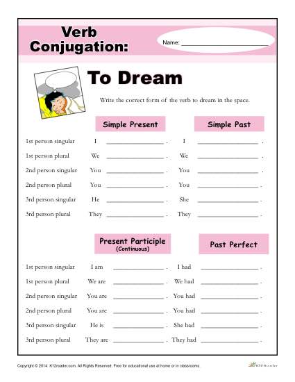 Printable Verb Conjugation Worksheet - To Dream