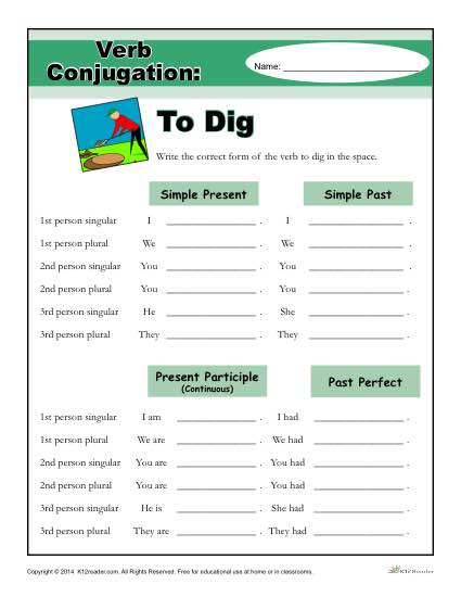 Free, Printable Verb Conjugation Activity - To Dig