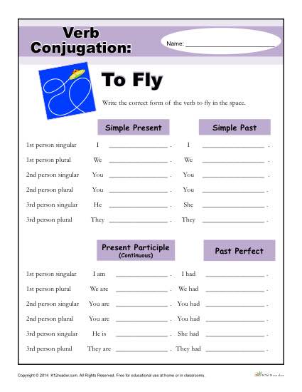 Verb Conjugation Worksheet - To Fly