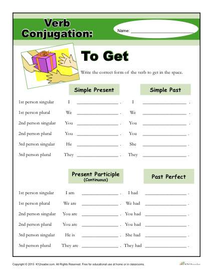 Free, printable Verb Conjugation Worksheet – To Get