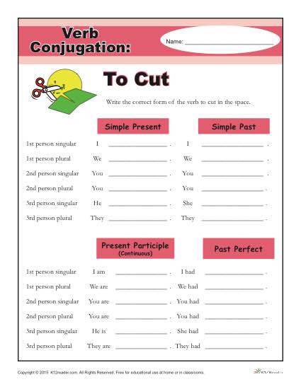 Printable Verb Conjugation Worksheet - To Cut