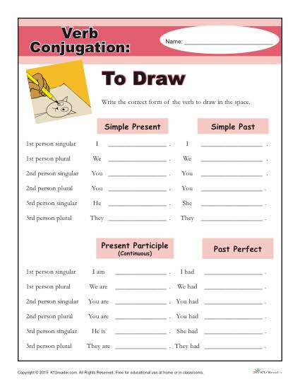 Printable Verb Conjugation Worksheet - To Draw