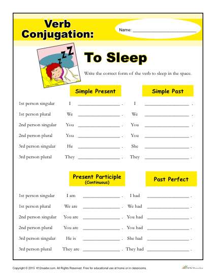 Printable Verb Conjugation Worksheet - To Sleep