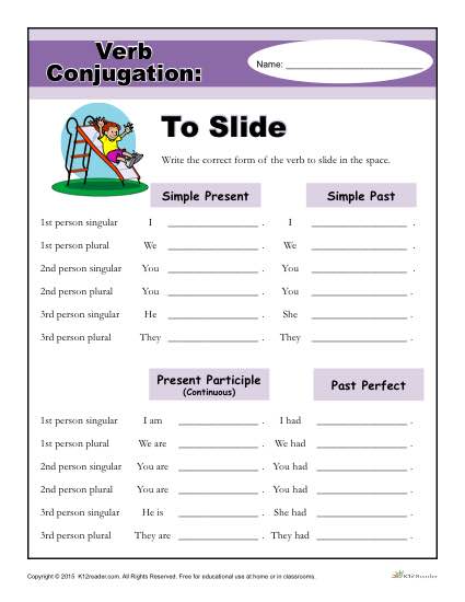 Printable Verb Conjugation Worksheet - To Slide