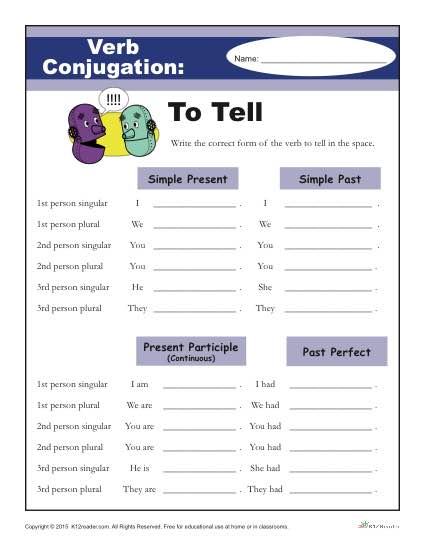 Printable Verb Conjugation Worksheet - To Tell