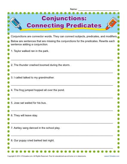 Conjunction Worksheet Activity - Connecting Predicates