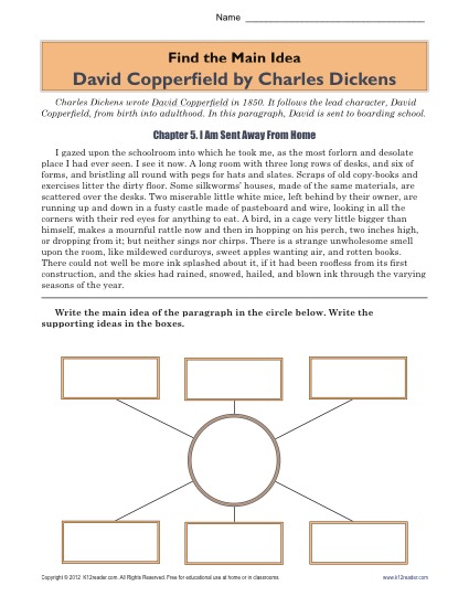 Printable Main Idea Worksheet Activity - David Copperfield