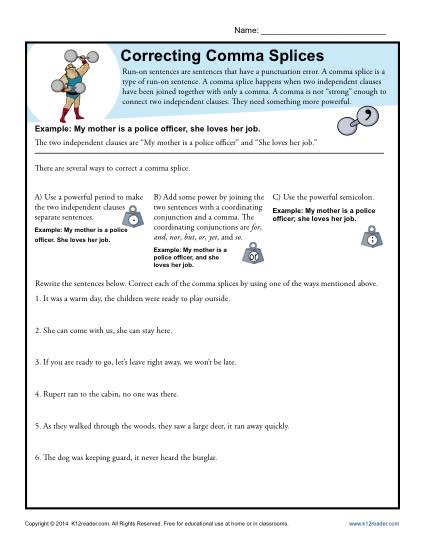 Correcting Comma Splices Practice Activity