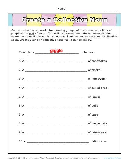 Collective Noun Worksheets - Create a Collective a Noun