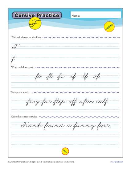Cursive F - Printable Alphabet Letters Practice Activity