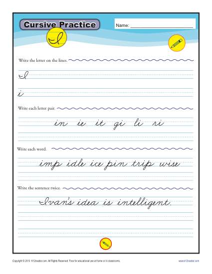 Cursive I - Printable Alphabet Letters Practice Activity