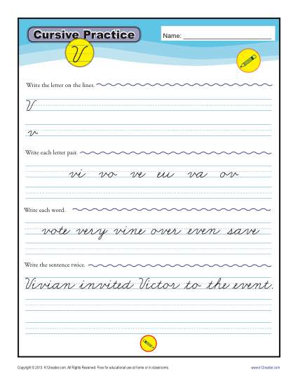 Cursive V - Printable Alphabet Letters Practice Activity