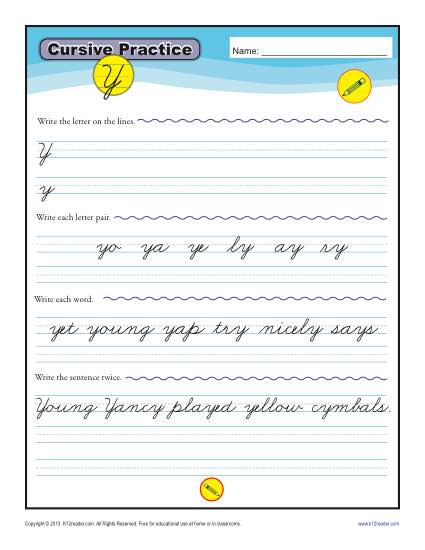 Cursive Y - Printable Alphabet Letters Practice Activity