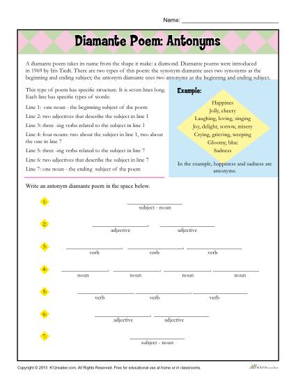 Diamante Poem Activity - Antonyms