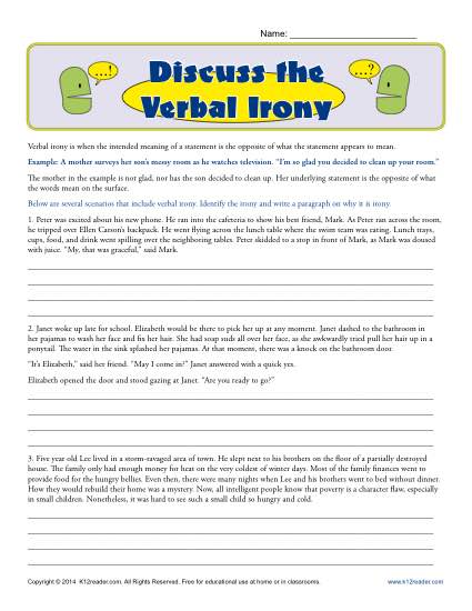 Discuss the Verbal Irony - Printable Worksheet Exercises