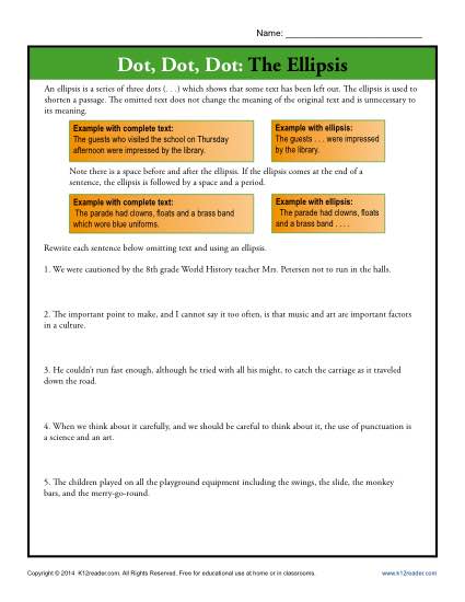 Using Ellipsis Worksheet Activity