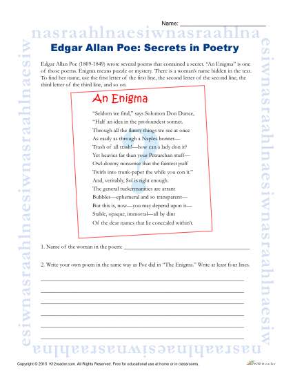 Edgar Allen Poe - Secrets in Poetry Printable Activity
