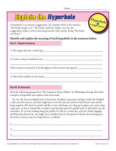 Hyperbole Worksheet Practice Activity - Explain the Hyperboles