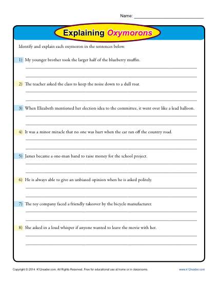 Explaining Oxymorons - Free, Printable Worksheet Lesson Activity
