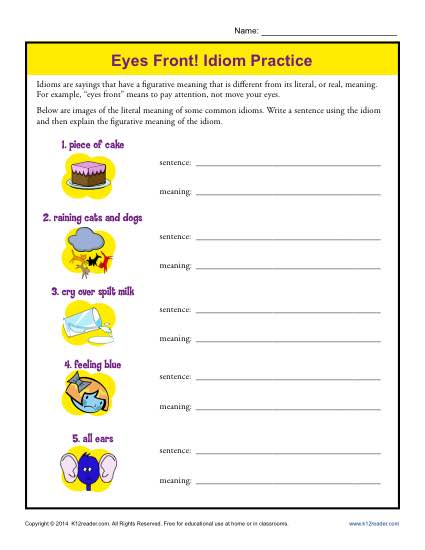 Idiom Practice Worksheet - Eyes Front!