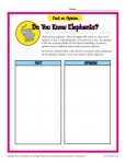 Fact and Opinion Worksheet - Do You Know Elephants?