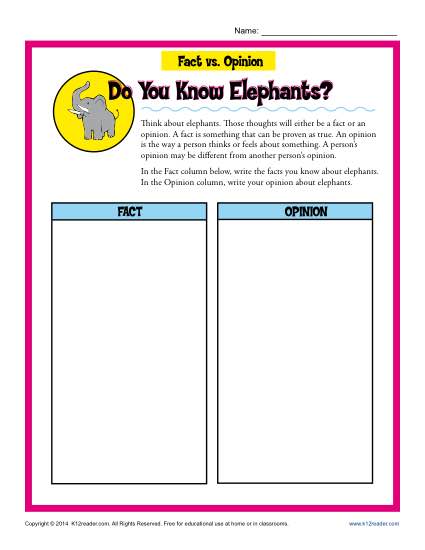Fact and Opinion Worksheet - Do You Know Elephants?