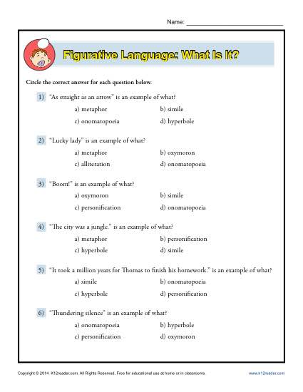 Figurative Language - What is it? Free, Printable Worksheet Lesson Activity