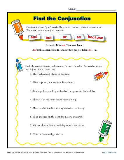 Find the Conjunction Worksheet Printable Activity